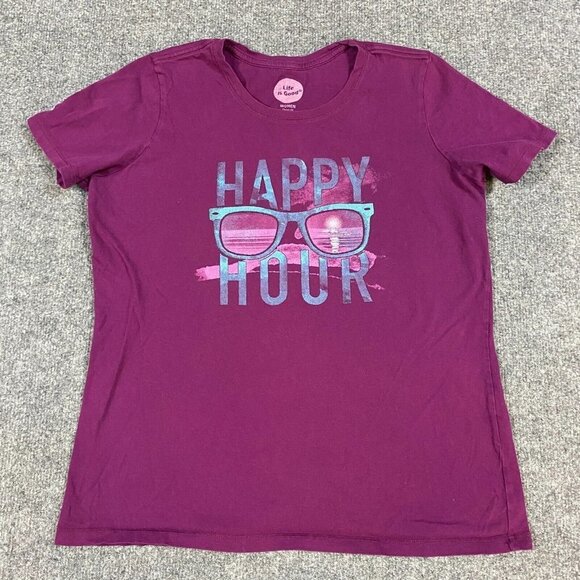 Life is Good Womens T-shirt M Purple Fuschia Happy Hour - Picture 1 of 7